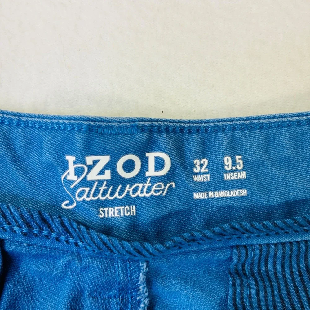 IZOD Saltwater Stretch Mens Chino Shorts Blue Size 32/9.5 Inseam Flat Front
